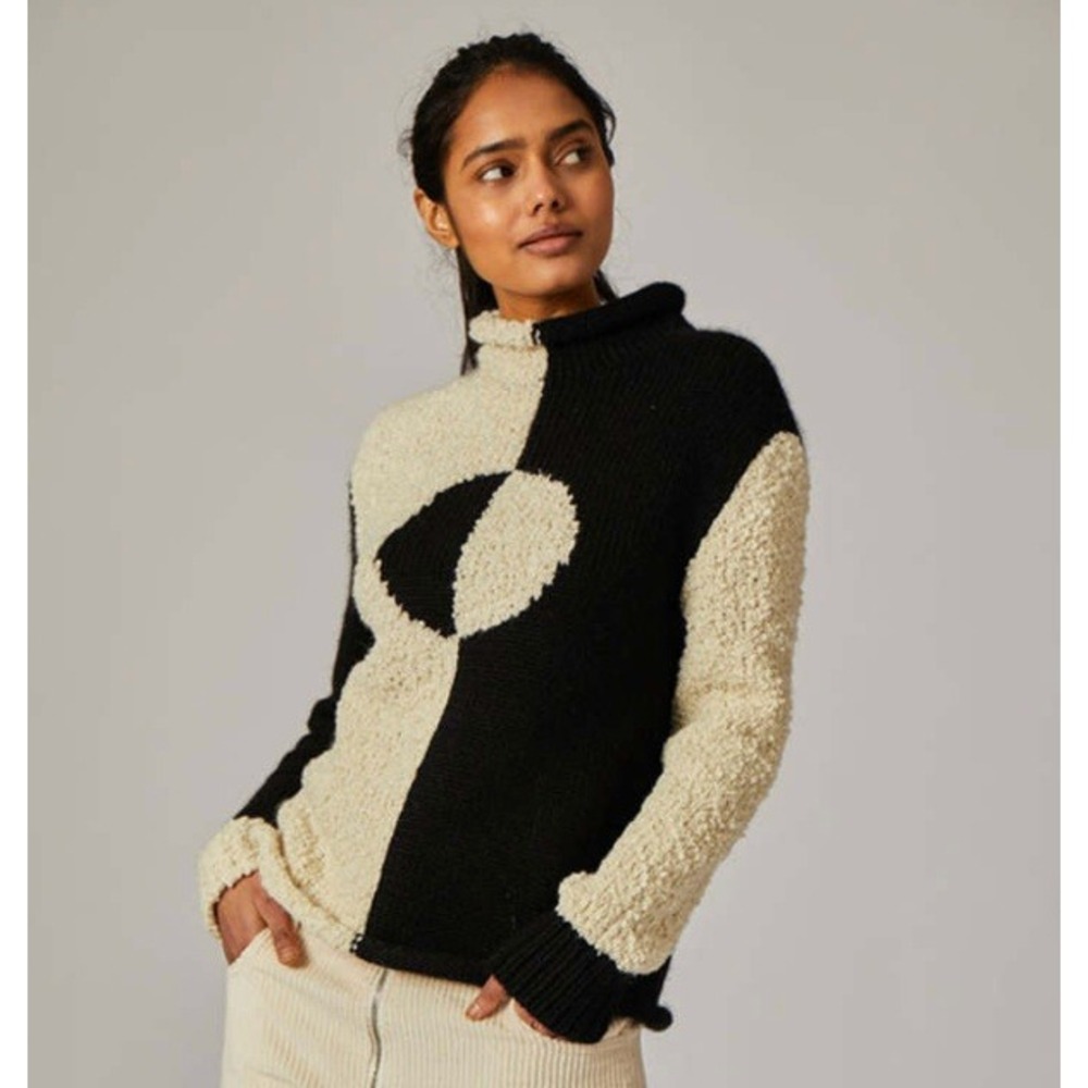 Rachel Antonoff Black & White Cookie Alpaca Blend Mock Neck Sweater Small